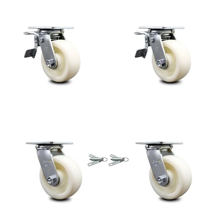 Service Caster 5 Inch Nylon Caster Set with Ball Bearings 2 Brakes 2 Swivel Locks SCC SCC-TTL30S520-NYB-2-BSL-2